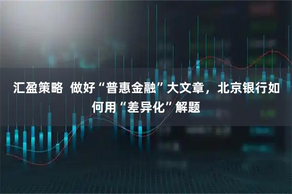 汇盈策略  做好“普惠金融”大文章，北京银行如何用“差异化”解题